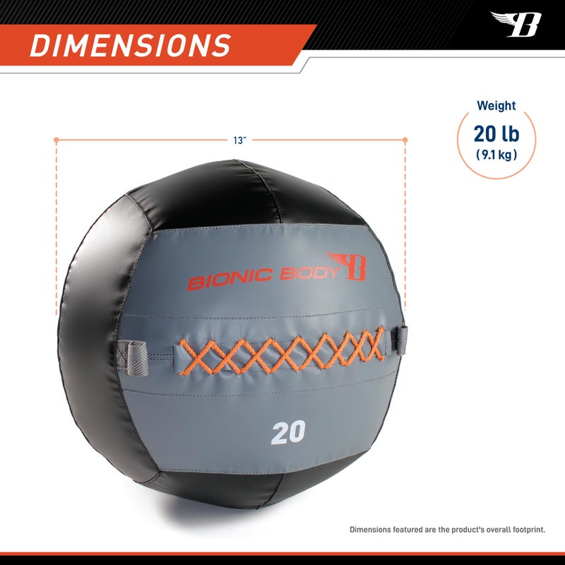 Bionic Body Soft Medicine Ball Weighted Slam Wall Ball for Cardio Workout and Core Training â€“ Ideal for Squat, Lunge, and Partner Toss â€“ 6, 10, 14, 20 lb., 20-Pound - Image 2